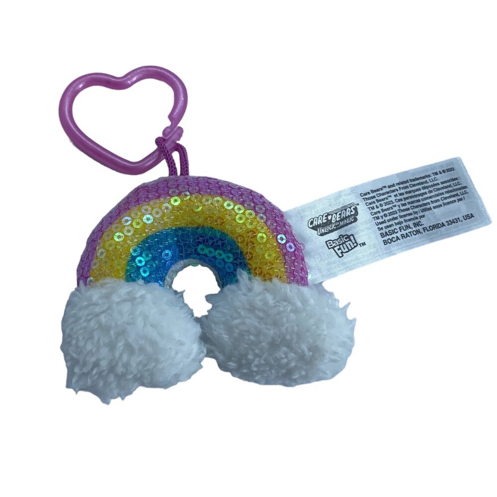 Care Bears Unlock the Magic Basic Fun! Rainbow Sequin Bag Backpack Keychain Clip